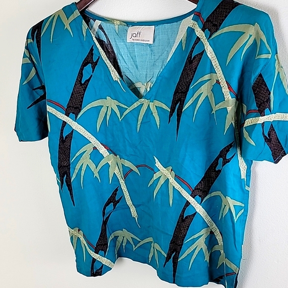 Jaff Carole Anderson Coordinated Set Skirt Blouse Abstract Vintage Blue … - Picture 3 of 9